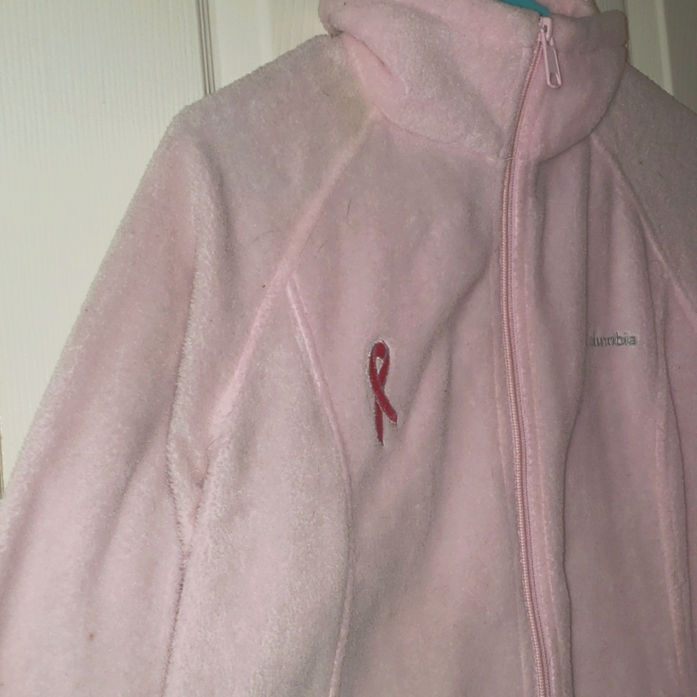 Columbia Light Pink Fleece Zip Up Breast Cancer Awareness Ribbon
